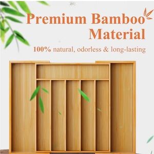 Kitsure Natural Bamboo Expandable Drawer Organizer NIB